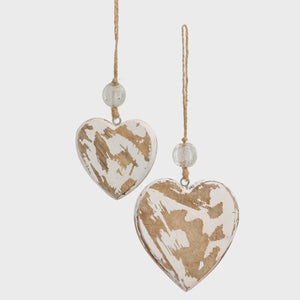 Whitewashed Wood Heart Ornament