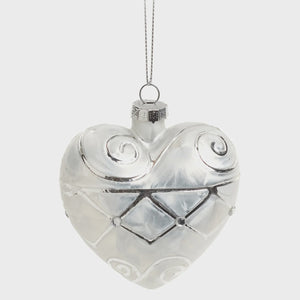 Satiny Silver Glass Heart Ornament