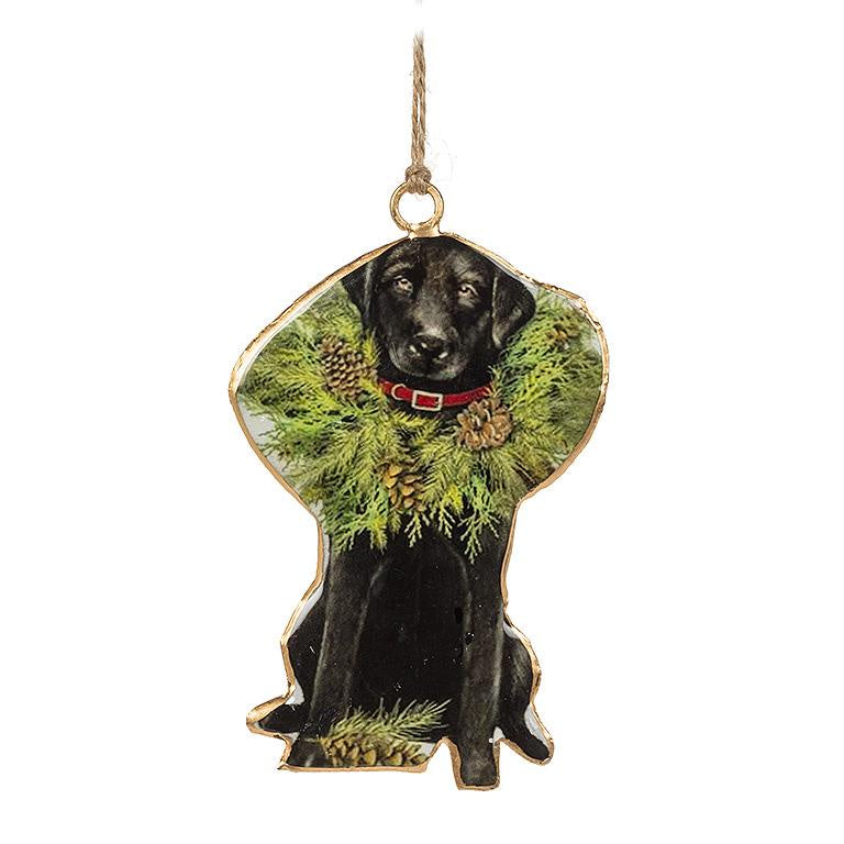 Vintage Dog w Wreath Ornament