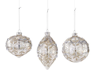 Beaded Gold & Silver Glass Ball Ornament