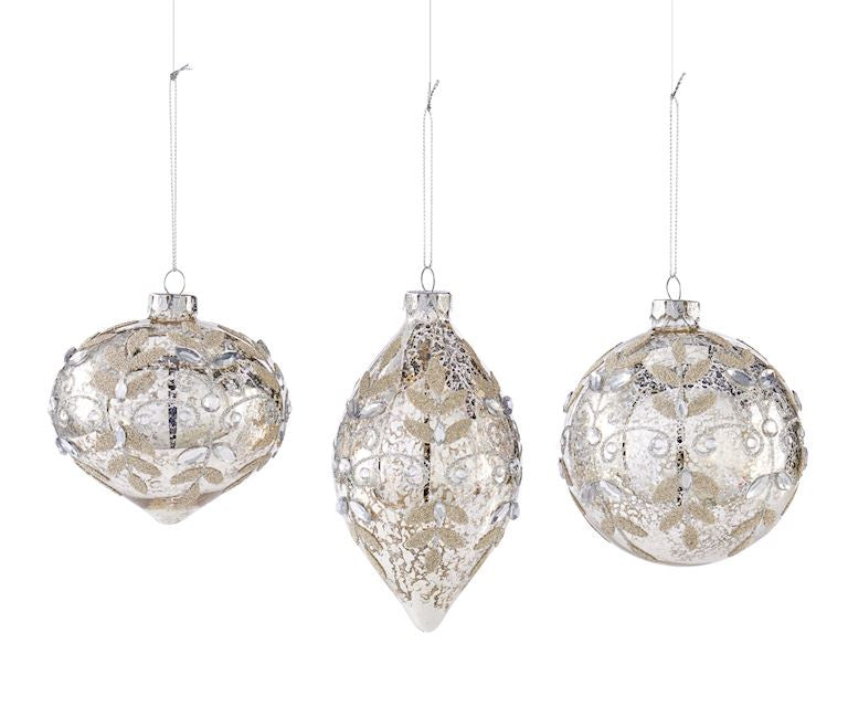 Beaded Gold & Silver Glass Ball Ornament