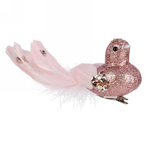 Pink Glitter Bird w Feather Tail