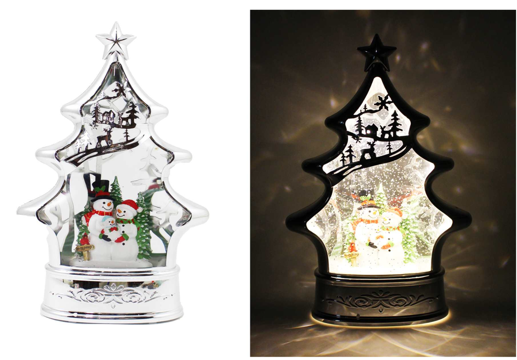 Silver Tree Snowman Snowglobe