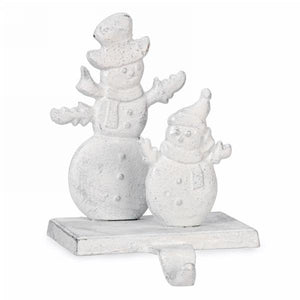 White Cast Iron Snowman Stocking Holder