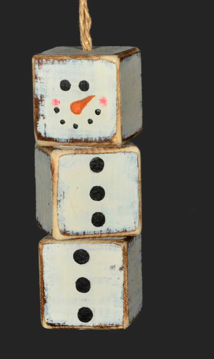 Vintage Cube Snowman Ornament