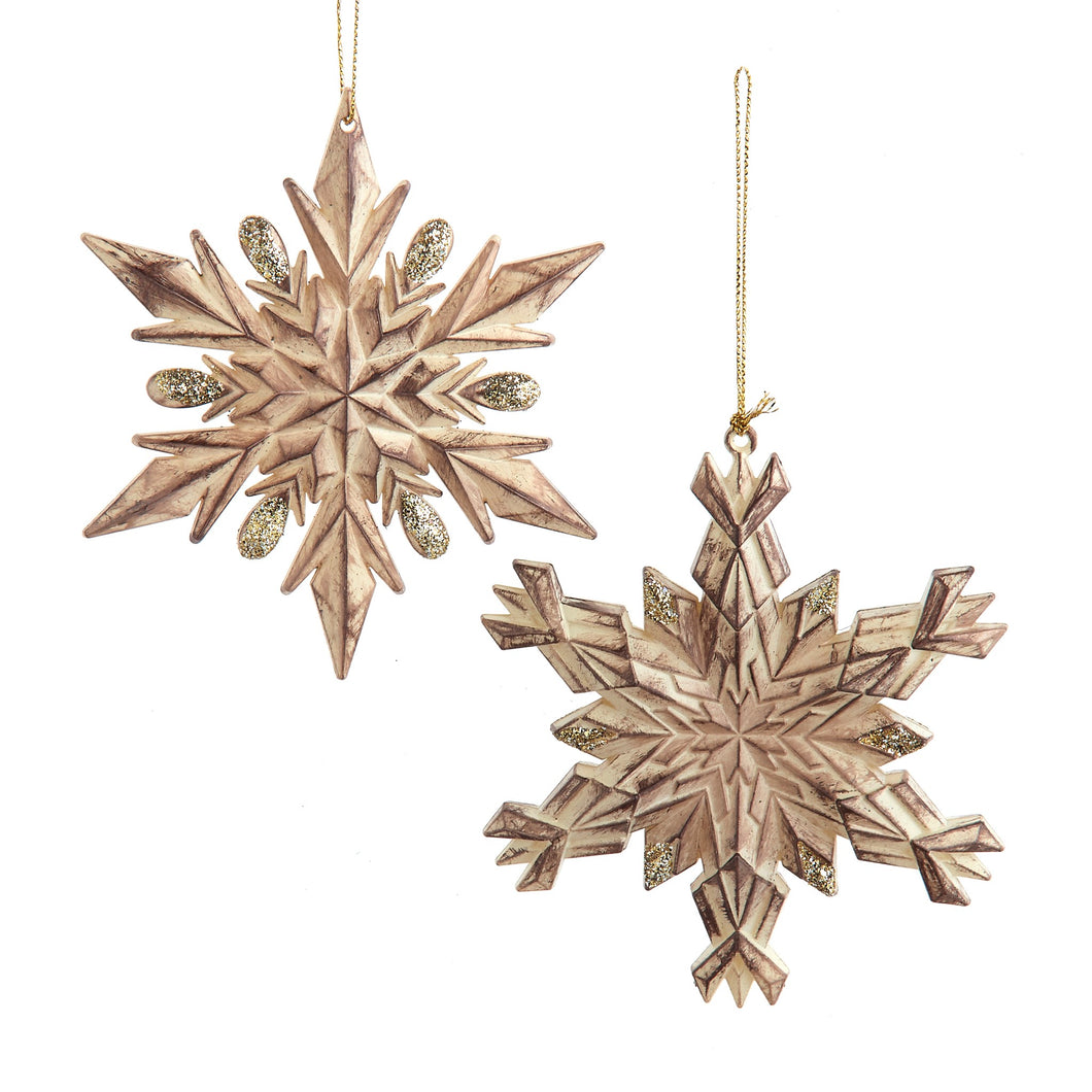 Gold Carved Snowflake w Glitter Ornament