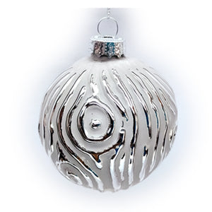 Silver Washed Birch Look Glass Ball Ornament