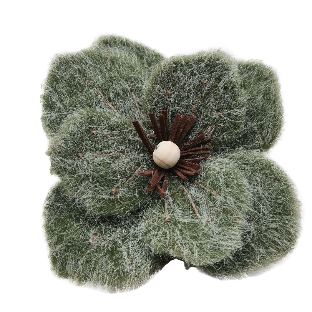 Felted Mossy Green Magnolia Clip