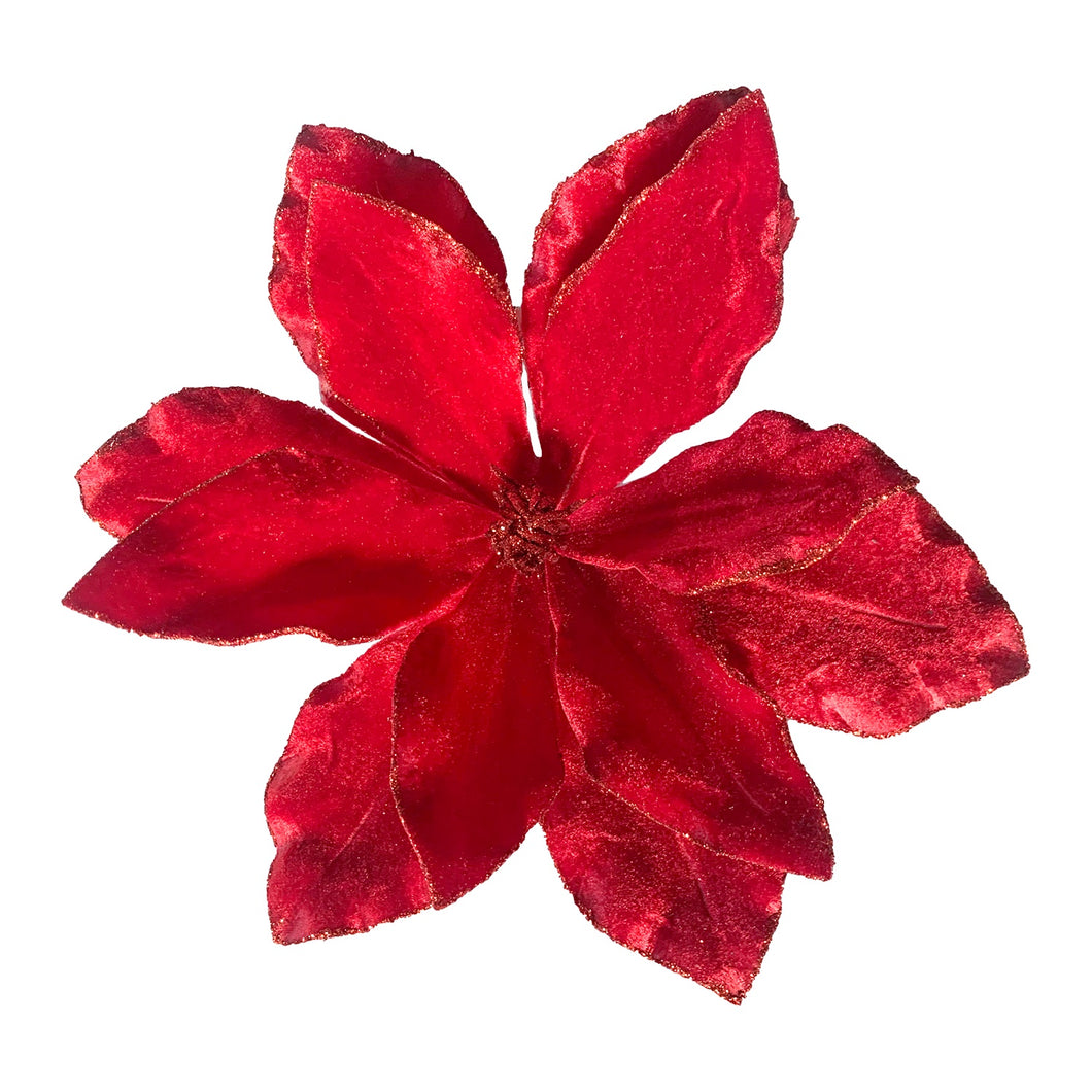 Red Velvet Glitter Tipped Poinsettia Pick