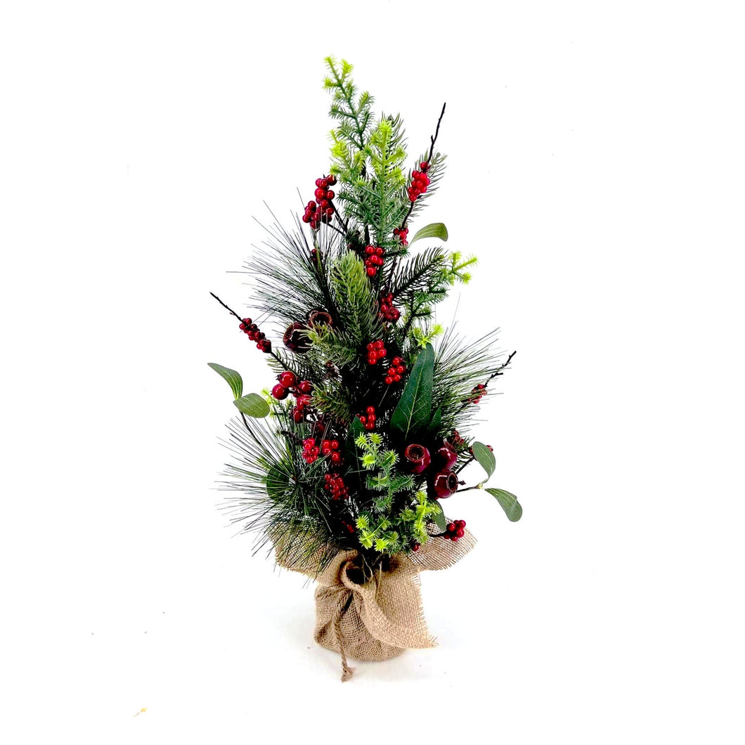 Red Berry Mixed Greenery Table Top Tree