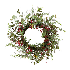 Red Berry Mixed Leaf Wreath 24"