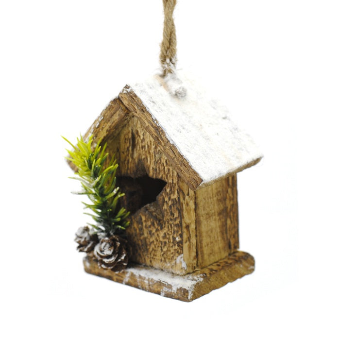 Little Brown Bird House Ornament (lit)