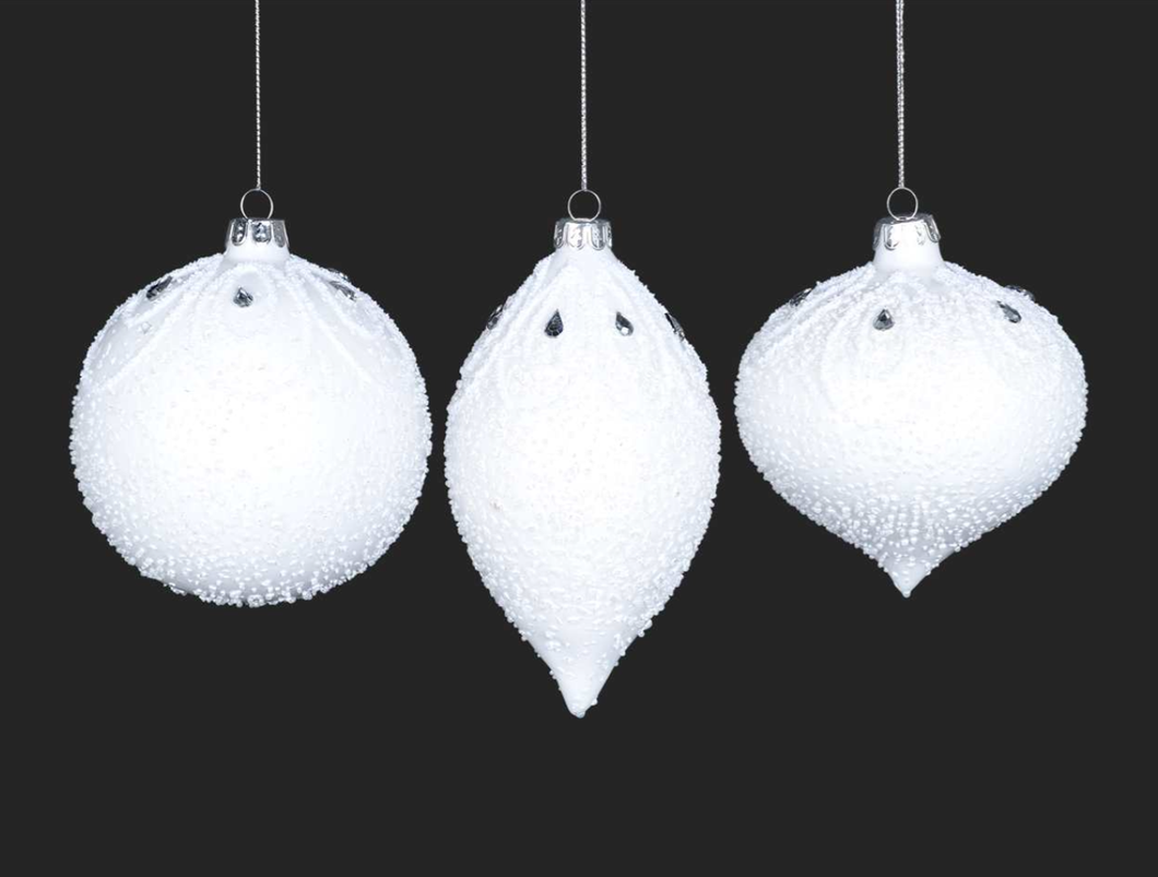 Wintry White Glass Ball Ornament