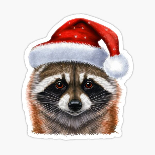 Raccoon Santa Hat Sticker