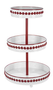 Red Beaded 3 Tier White Tray