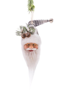 Gray & White Plaid Santa Head Ornament