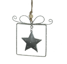 Load image into Gallery viewer, Grey &amp; Silver Metal Gift Box Ornament
