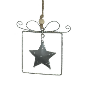 Grey & Silver Metal Gift Box Ornament