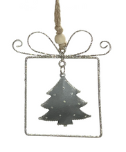 Load image into Gallery viewer, Grey &amp; Silver Metal Gift Box Ornament
