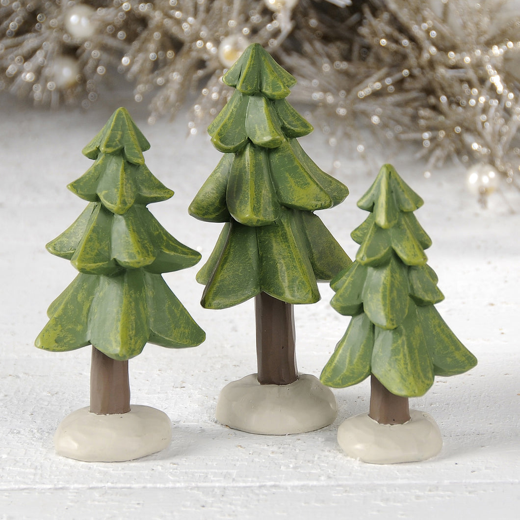 Whimsical Green Pines (set of 3)